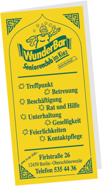 Faltblatt, Seniorenclub Wunderbar, Berlin-Köpenick