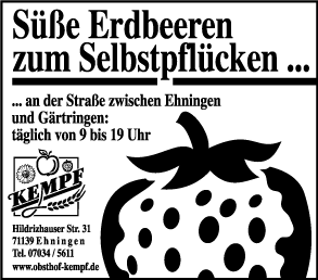 Anzeigenserie in Regionalzeitung, Kunde: Obsthof Kempf, Ehningen