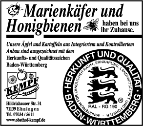Anzeigenserie in Regionalzeitung, Kunde: Obsthof Kempf, Ehningen